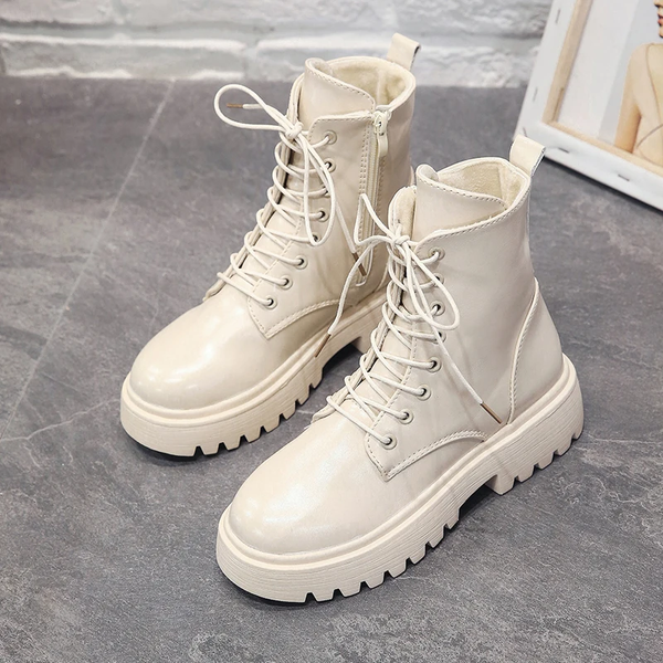 Autumn Style Cream Lace Up Boots