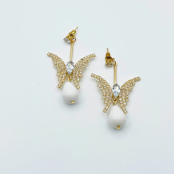 Butterfly Statement Earrings with Pearl