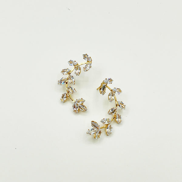 Gold and White Rhinestone Earrings